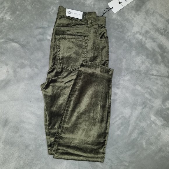 7 For All Mankind High Waist Velvet Ankle Skinny With Exposed Button Fly Pants - Picture 6 of 12